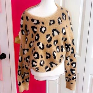 Express Cozy Fury Leopard Print Sweater